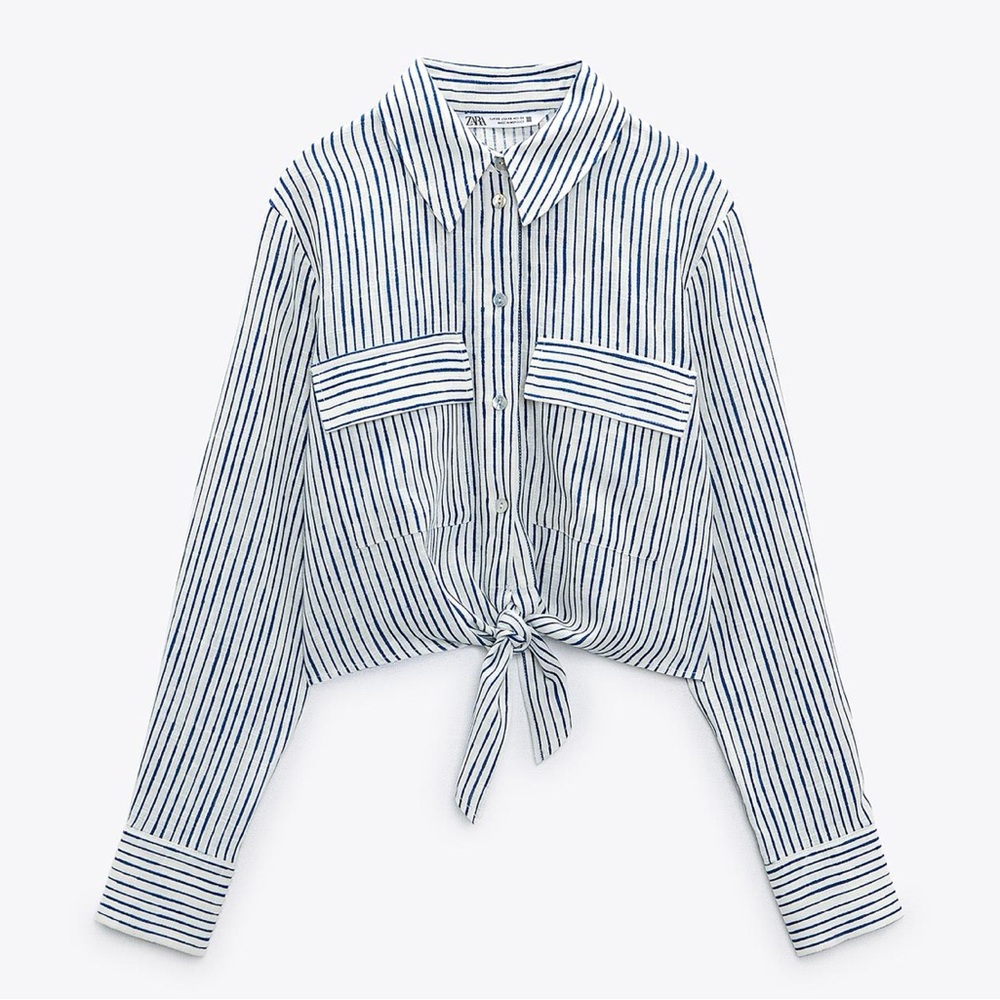 NWT’S ZARA TIE CROPPED STRIPED SHIRT!